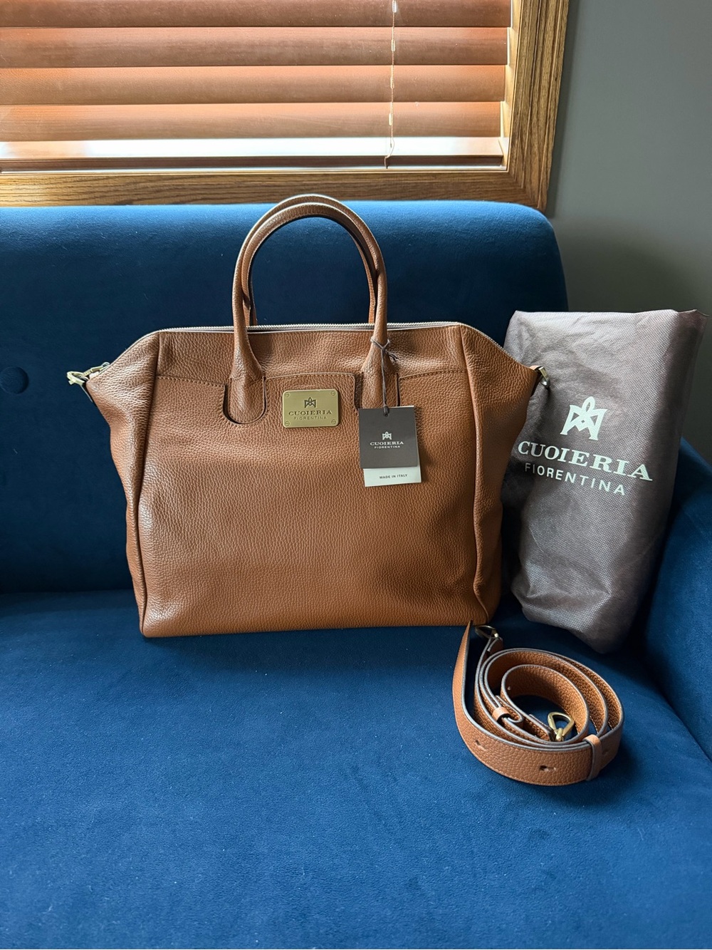 Cuoieria Fiorentina Tan Leather Satchel with Detachable Strap